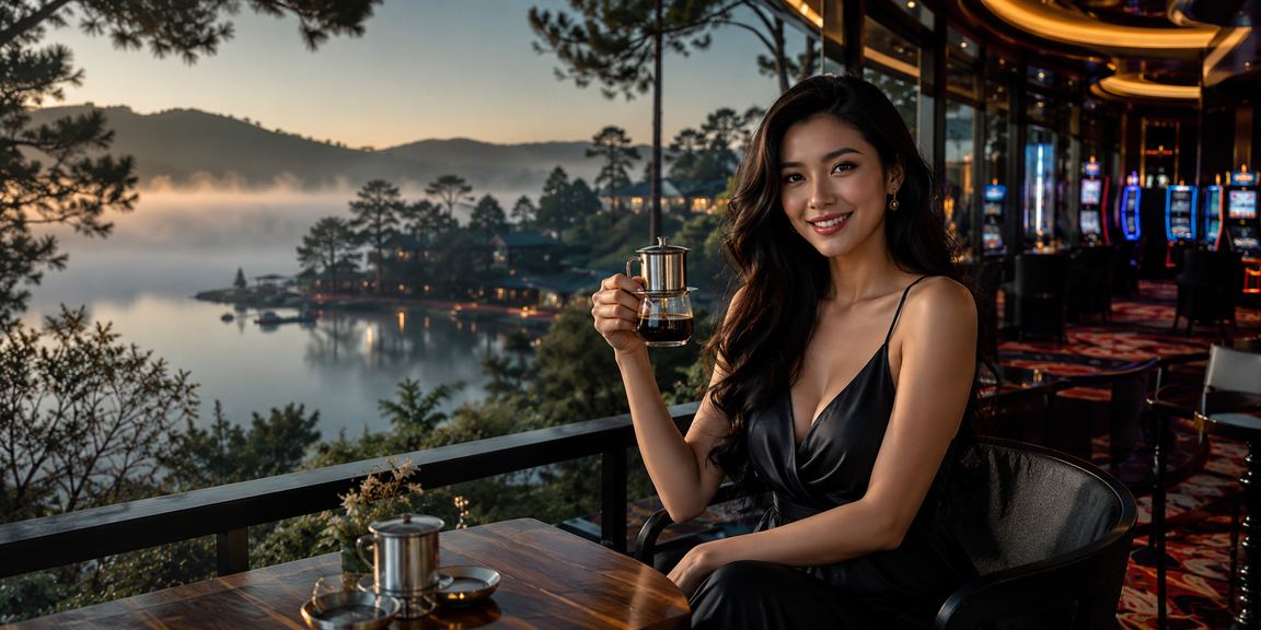Không khí cá cược casino về đêm tại Đà Lạt bên tách cà phê ấm