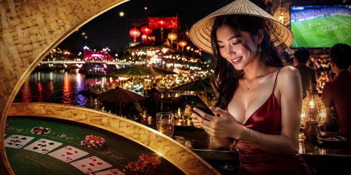 Bàn Baccarat live casino được chiếu sáng lung linh trong không gian Hà Nội